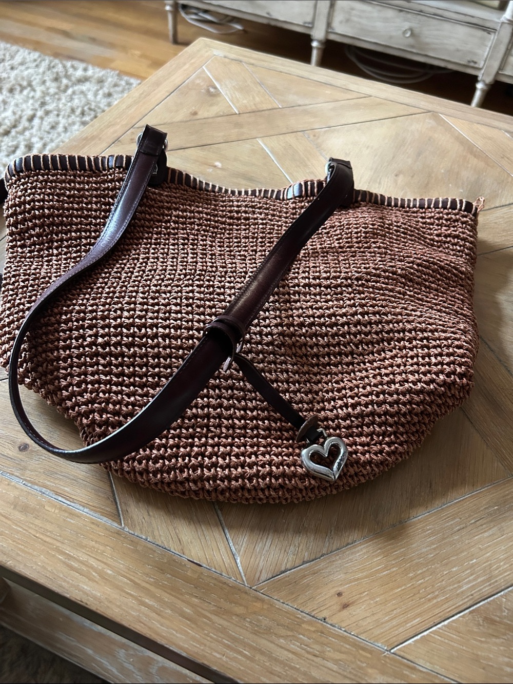 Brighton Brown Woven Shoulder Bag with Heart Charm